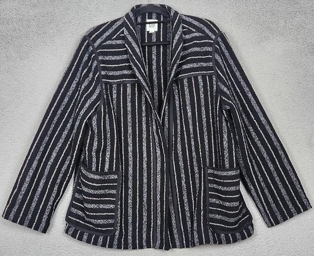GAP Blazer Womens XL Black Wool Blend Hook and Eye Closure Pockets Academia